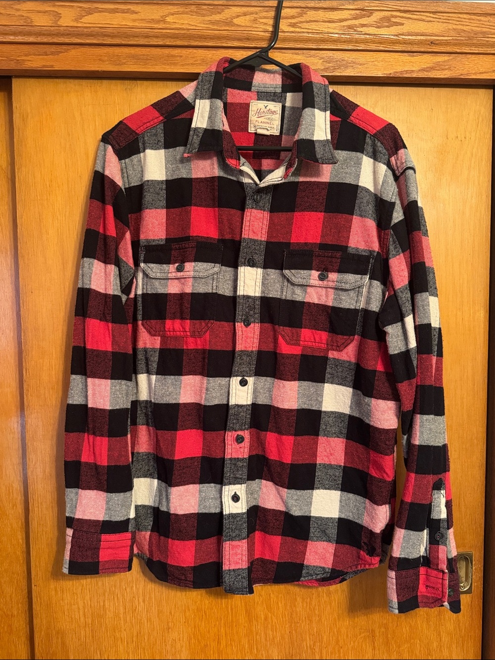 American Eagle Outfitters Red, Black & White Plaid Button-Down Shirt